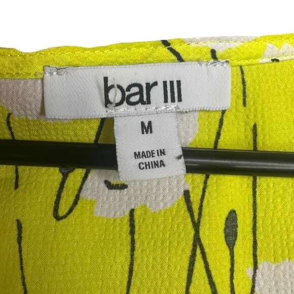 |EUC| BAR III Yellow Floral Peplum Sleeve Blouse - Picture 5 of 6